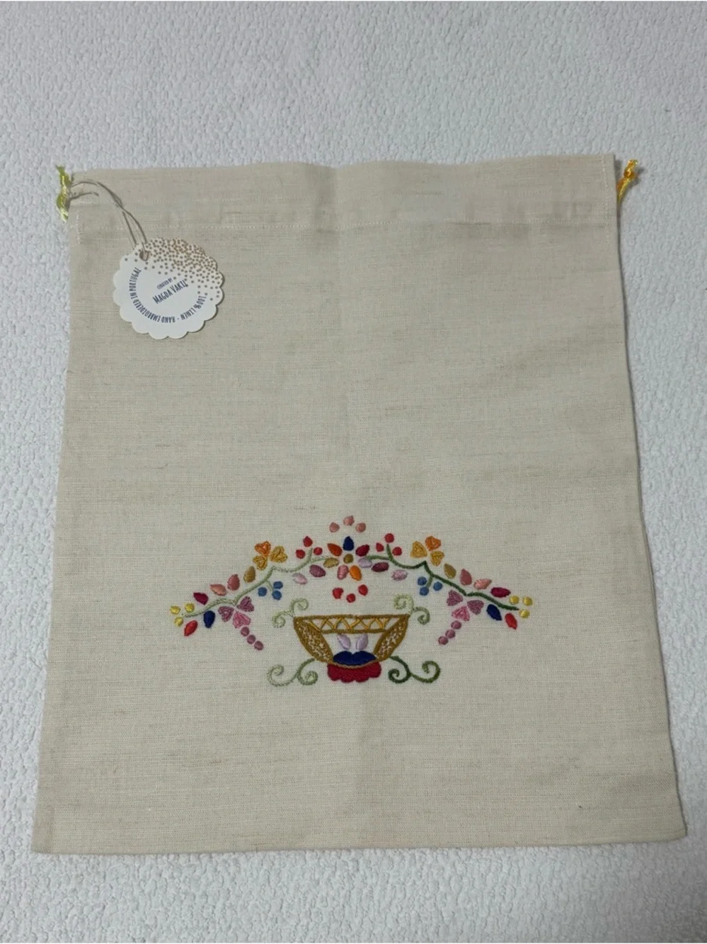Magda Vakil Linen Drawstring Pouch Hand Embroidered Duster